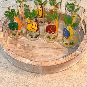 Vintage Set of 8  Elephant and Palm Tree Cocktail Glasses